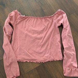 BLUSH PINK OFF THE SHOULDER SHIRT